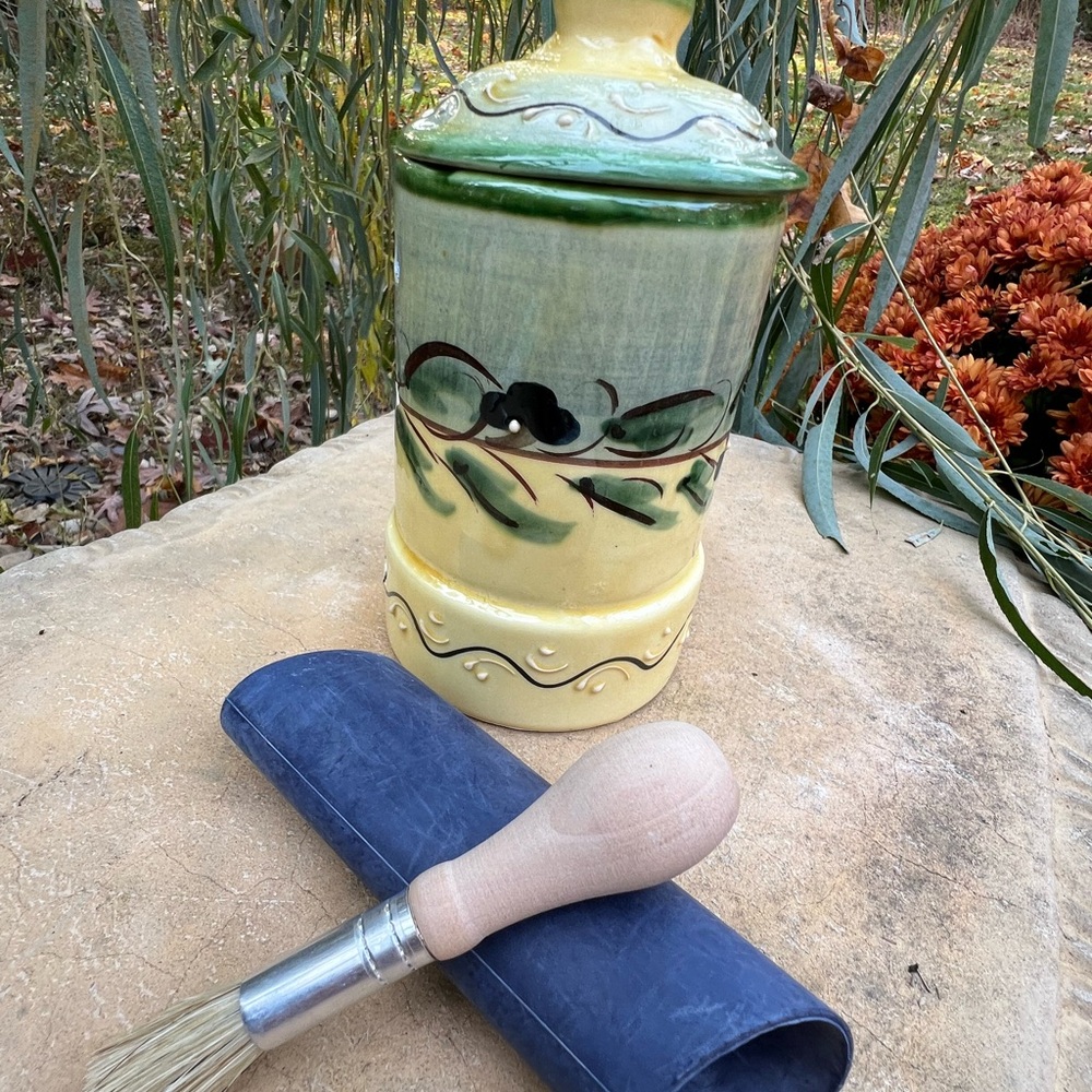 Hand-Painted Ceramic Vase with Brush